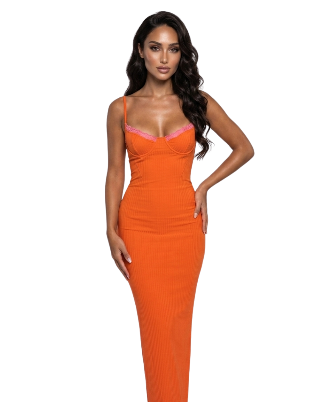 Sari Lace-Trim Ribbed Maxi Dress